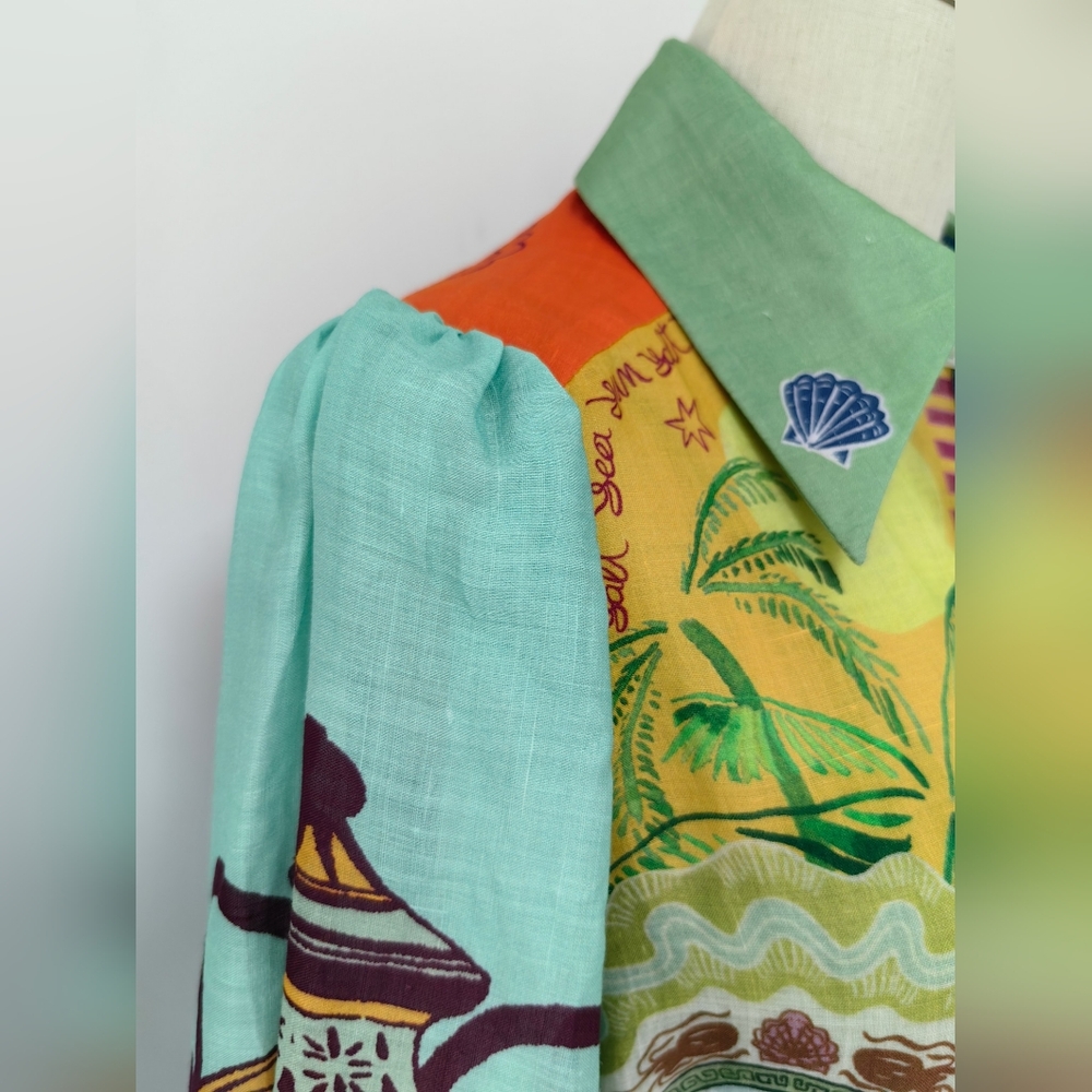 ALEMAIS surrealist summer ramie shirt dress - Picture 10 of 16